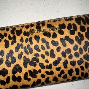 Michael Kors Leopard-Print Continental Wallet in Brown and Black and gold